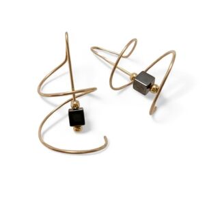 GOLD Twist Hematite Dangle Earrings Spiral Swirl NWT